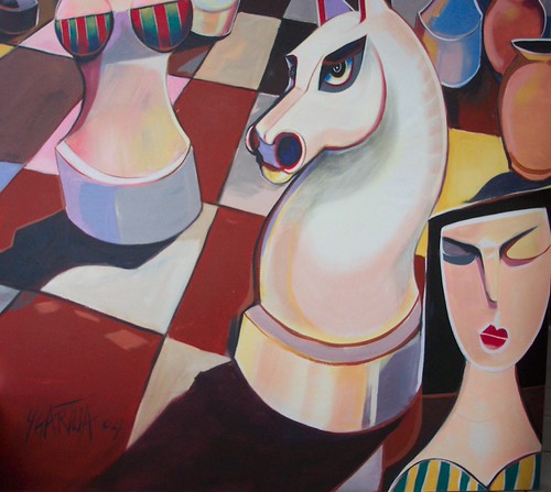 Close-up knight horse head beside geometric figures