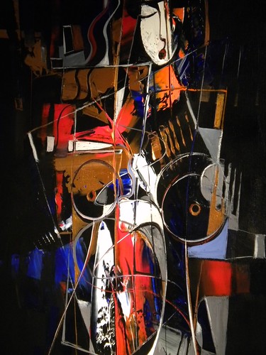 Fragmented figure against a dark background
