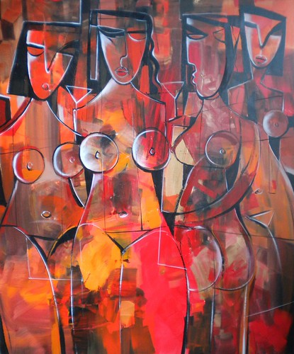 Row of figures in red and black