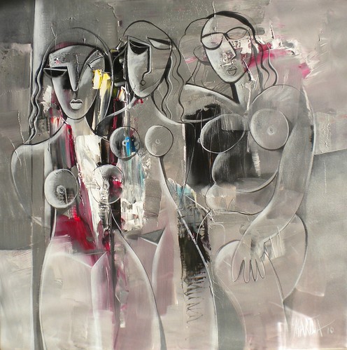Outlined figures in grey with red accents
