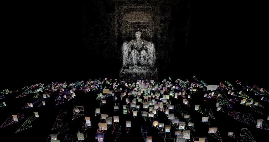3D Dense Reconstruction of the Lincoln Memorial (with camera perspectives).