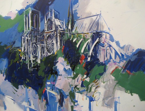Cathedral towers with green and blue brushwork