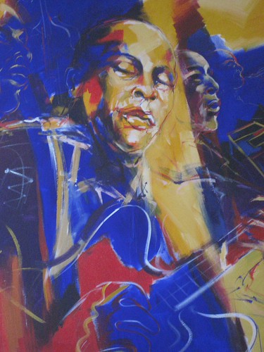 Guitarist portrait in blue and yellow