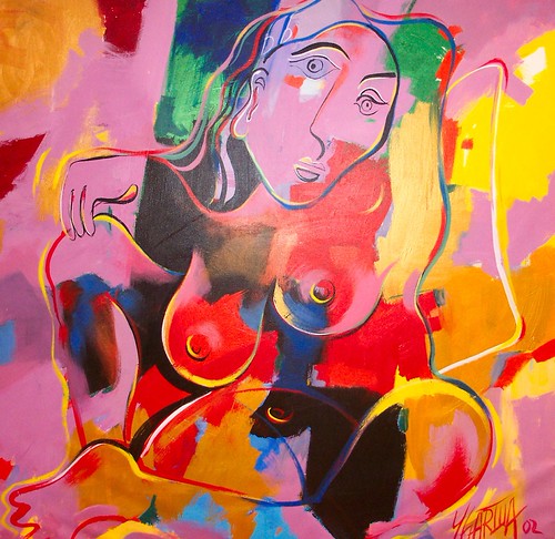 Reclining figure in pink, orange and yellow