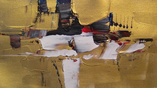 Broad cream and black shapes on golden yellow