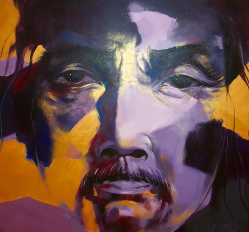 Close-up face in blue, violet and yellow