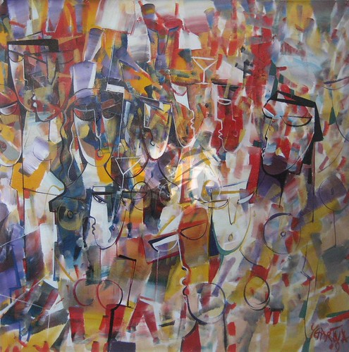 Dense angular figures in layered colours
