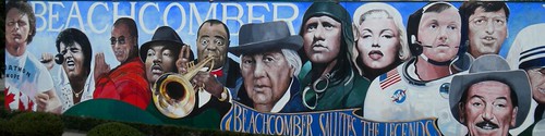 Long wall mural of portrait faces