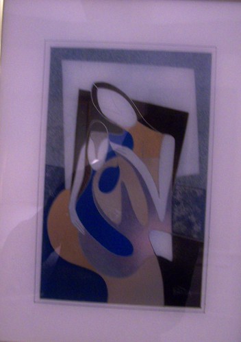 Framed mother and child in blue and cream