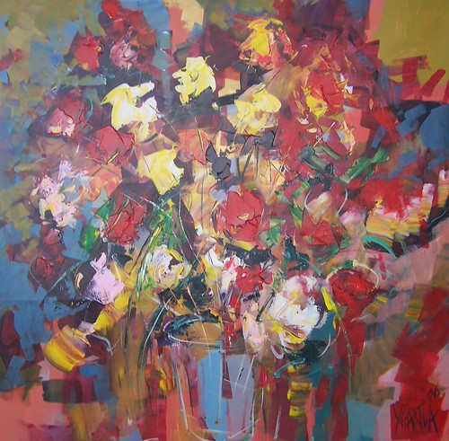 Loose abstract bouquet in red and blue