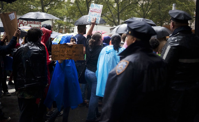 #occupywallst marches on Wall Street during thunderstorm (Day 12, Sept. 29, 2011)