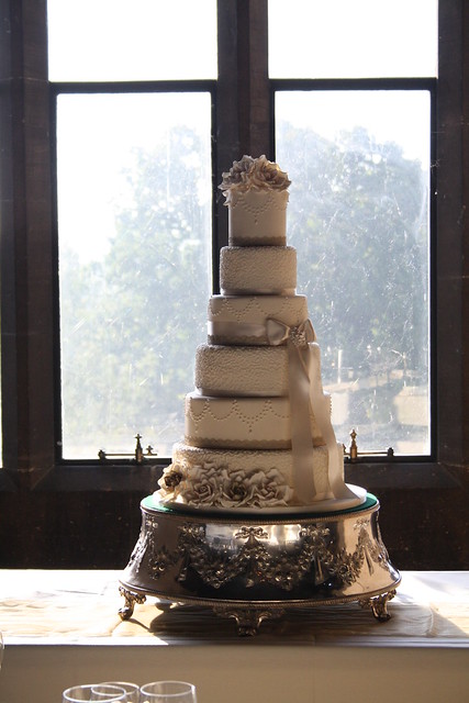 Cake situated in one of the very large windows of the Great Hall at Warwick Castle