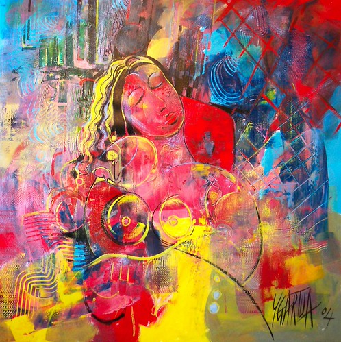 Reclining figure amid bright expressive brushwork