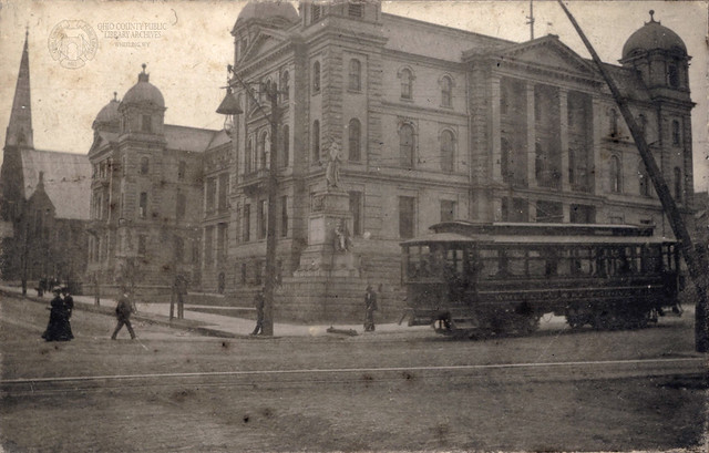 Closeup of Wheeling & Elm Grove Streetcar Sits in Front of the Old City-County Building