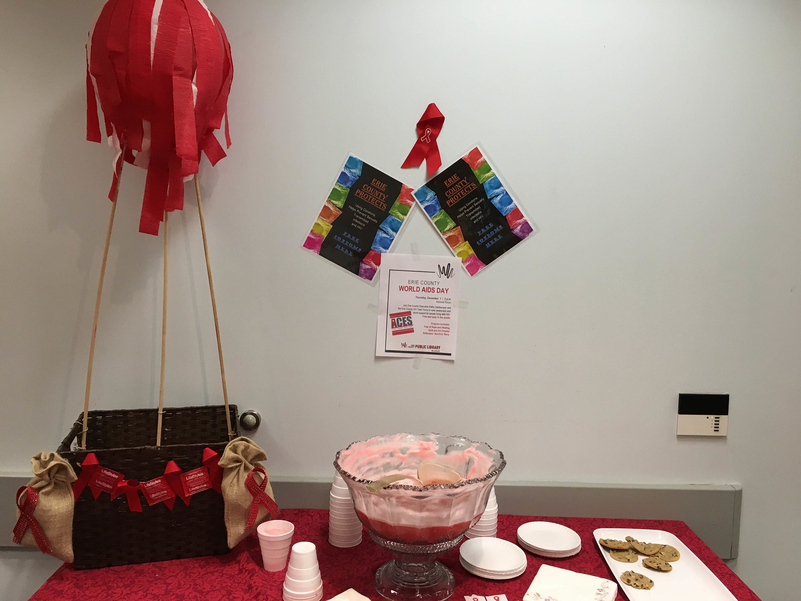 On Thursday, December 1, 2016, Erie County HIV Task Force had a presentation for World AIDS Day at the Blasco Public Library, 160 E Front St, Erie PA. The event included a display of AIDS quilt panels and other HIV-related art work. Speakers included Erie