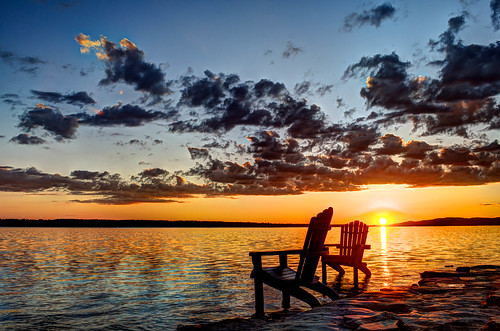 sunset reflection clouds river chair ottawa