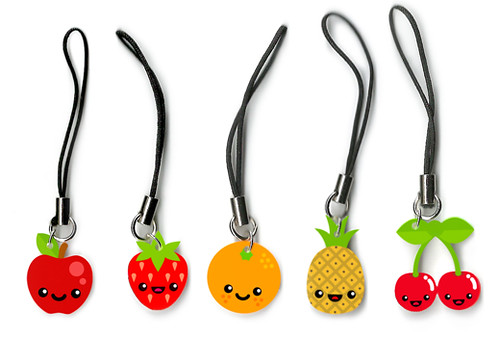 Fruit acrylic charms on black straps
