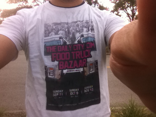 T-shirt printed by Mother Falcon for TheDailyCity.com Food Truck Bazaaar in Oviedo Sunday August 14, 2011
