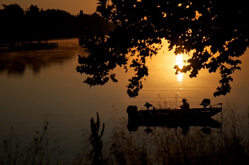 The sun shines down on him today by 3xLatte, May he have good fishingnikond70001755mmf28lakefayettevillesunrisefishingboat