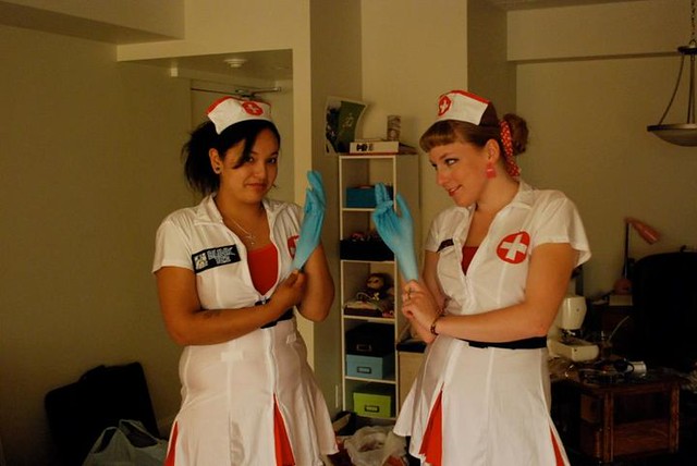 costume, outfit, nurse, blink182, blueglove.