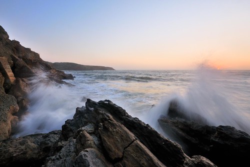 ocean sunset portugal rocks long exposure waves angle north wide atlantic ultra uwa