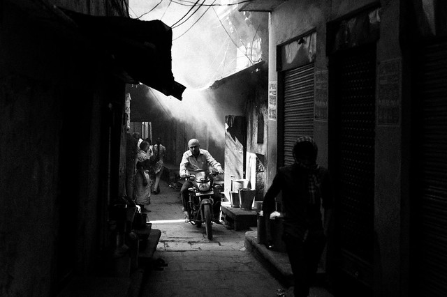 Motoring thru the narrow lanes of Varanasi