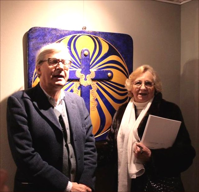 Vittoria e Vittorio Sgarbi alla mostra Arte a Palazzo Galleria Farini Bologna gennaio 2017