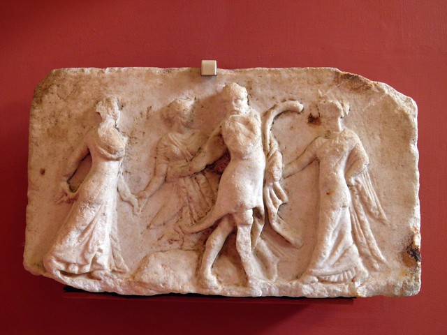 Votive relief of Pan and the Nymphs, Hellenistic, late 2nd - early 1st century BC, perhaps found in Ephesus, Ashmolean Museum