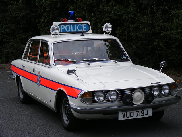 British classic Triumph white 2000 2500 2.5pi 70's old police car