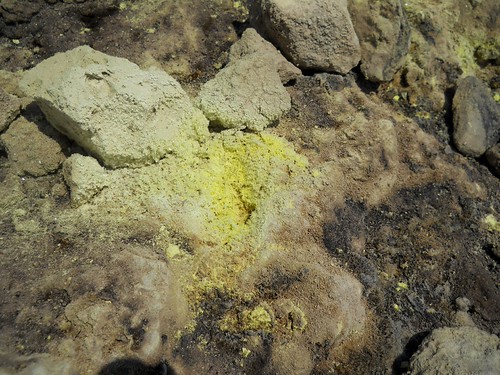 Sulfur crystals, fumarole vent, Nisyros Volcano | by Cyberchemist
