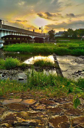 japan sunrise river kyoto hdr highdynamicrange oldbridge