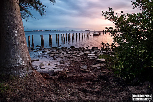 ocean sunset sea sky tree beach water clouds sand nikon rocks florida vibrant palm dunedin fl poles d90