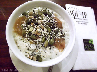 Irish Porridge with Pumpkin Seeds and Rhubarb Compote at Nash 19