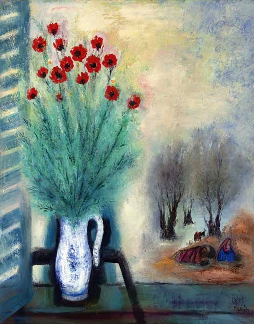 Rubin, Reuven (1893-1974) - 1960c. Bouquet of Flowers with Landscape (Christie's Tel Aviv, 2006)
