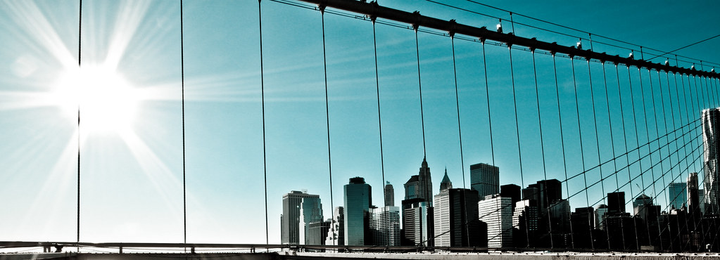 Manhattan Through the Bridge (Neon Blue)