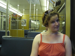 Emily riding the U-Bahn