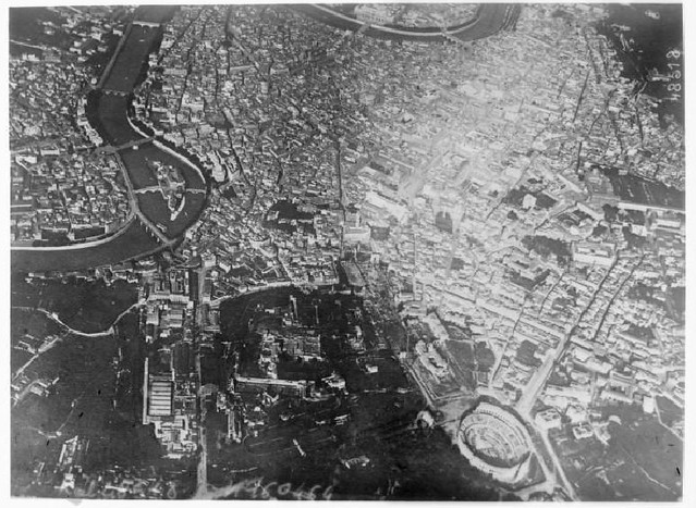Rome - Aerial View of the Roman Forum, the Colosseum Valley, and the Alessandrina Quarter of Rome in 1917.