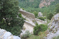 Looking down on zigzag trenches, Puilaurens