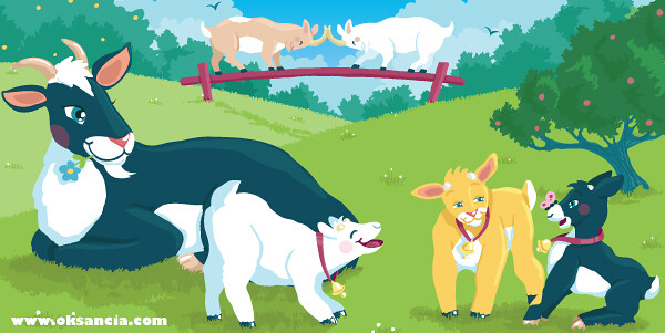 Goats - At The Farm - Vector Illustration Series