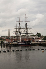 USS Constitution with the Bunker Hill memorial in the background