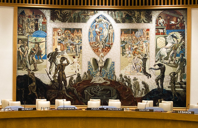 Closeup of mural; The U.N. Security Council