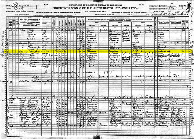 BARRINGER, Edwin:  1920 U.S. Census Record