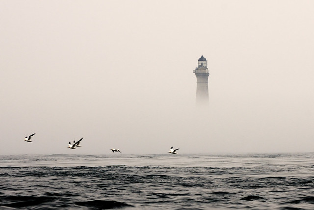 Chicken Rock lighthouse rises through the mist, The Isle of Man