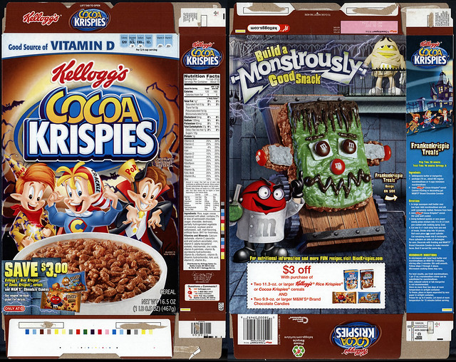 Kellogg's - Cocoa Krispies - Target Exclusive - Frankenkrispie Treats M&M's - cereal box - Halloween 2011