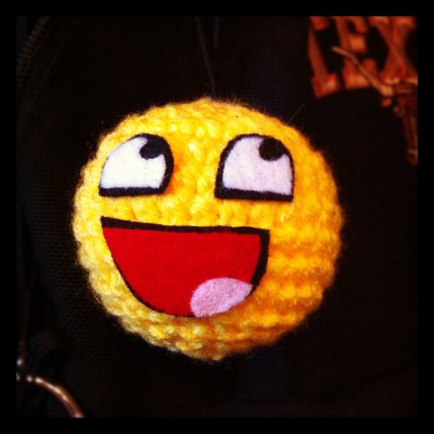 An epic face keychain for my son. #crochet #amigurumi #e…