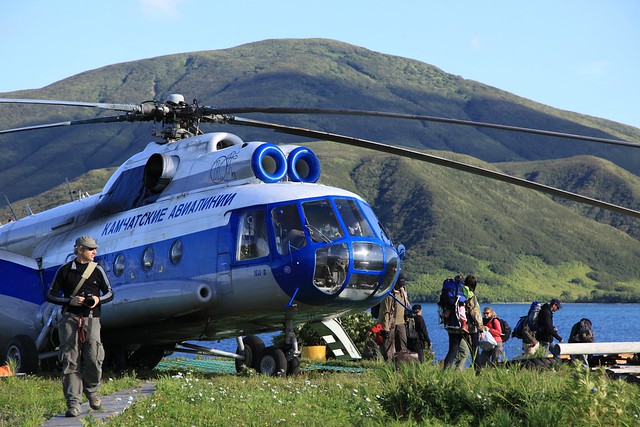 Helicopter Lake Kurilskoye Kamchatka Russia Far East