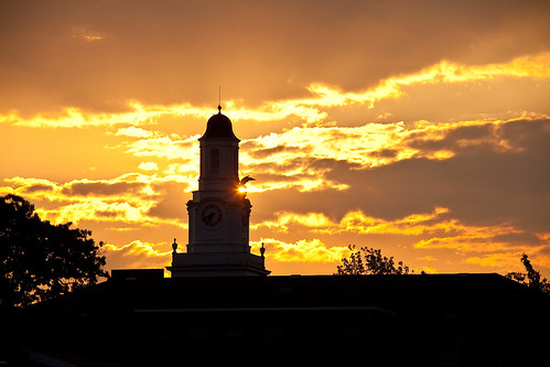 Derryberry Hall clock tower at dawn