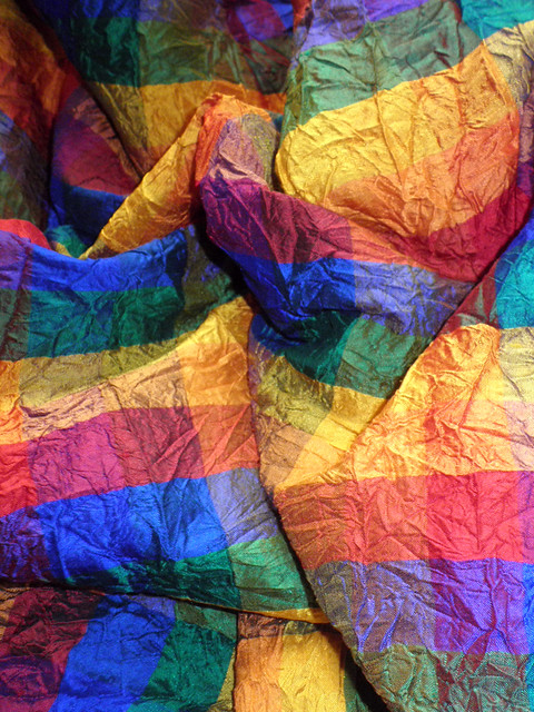 crumple checkered rainbow silk