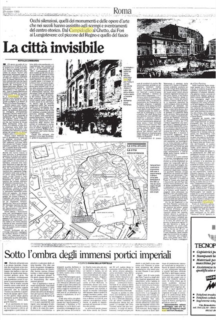 ROMA ARCHEOLOGICA - La citta' invisible: Dal Campidoglio al Ghetto, dai Fori ai lungotevere:col piccone del Regno e quello del fascio. l'Unita (29/11/1993), p. 25. [PDF].