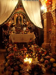 Arreglo floral para la Virgen de Guadalupe - Flower arrangement for the Virgin of Guadalupe; Santiago Tamazola, Oaxaca, Mexico